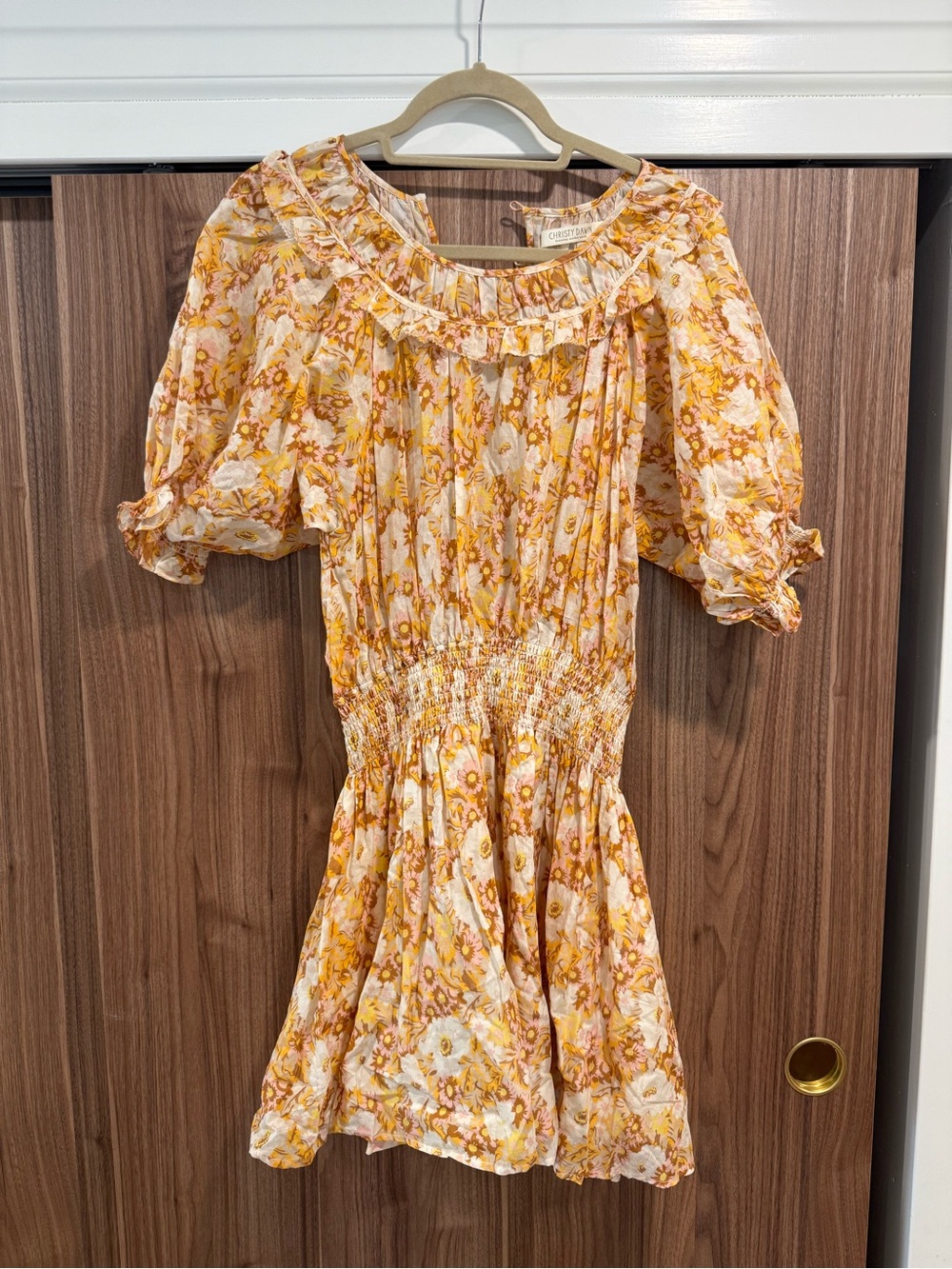Christy Dawn Yellow Floral Smocked Mini Dress M